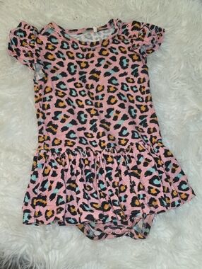 Posh Peanut Pink Leopard Print One-Piece Bodysuit with Teal and Mustard Accents